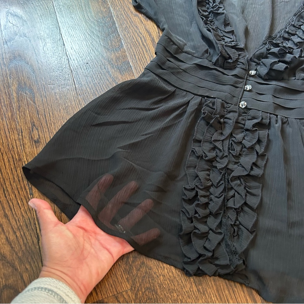 Oh Yes Y2K Black Sheer Ruffle Blouse - Size L - Picture 4 of 10
